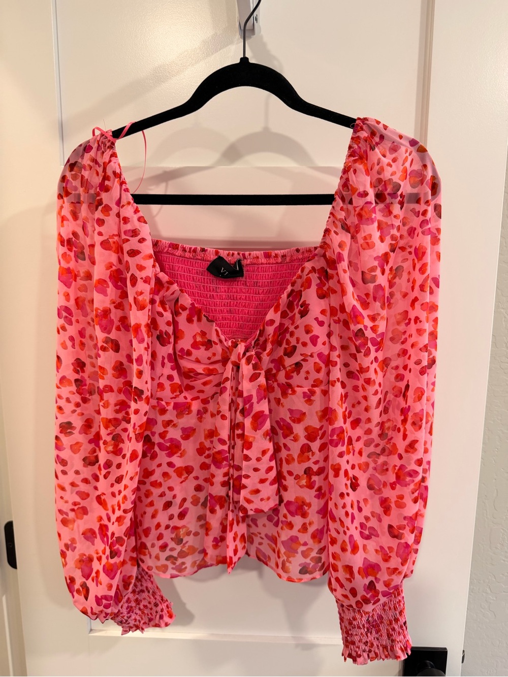 Vici Pink Multi Floral Tie-Front Sheer Blouse